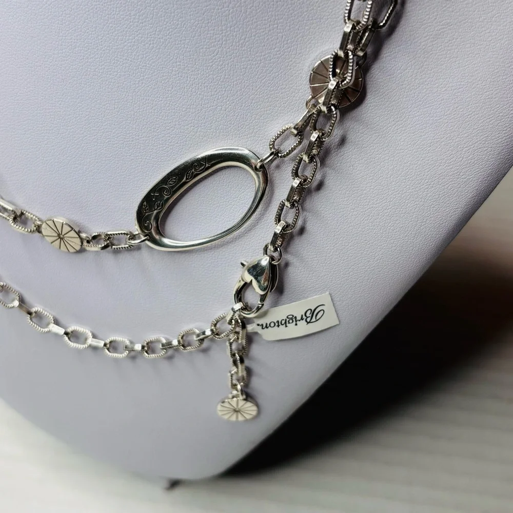 New BRIGHTON Orbit Silver Etched Disc Eliptical Link Long Necklace